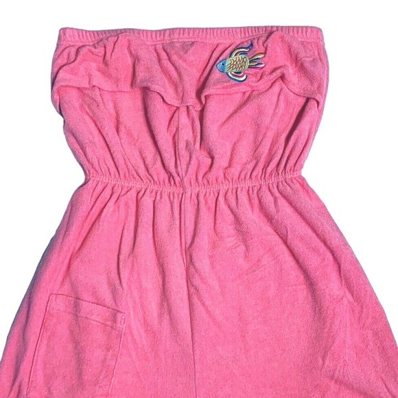 Palm Harbour 80s Playsuit Romper Sz L Tube Top Pink Lipstick Fish Embroider Cove - Picture 3 of 11